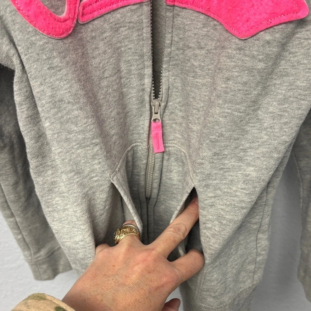 OshKosh B'gosh Girl’s Sz 10 Full Zip Gray Hoodie w/Pink Embroidery, GUC